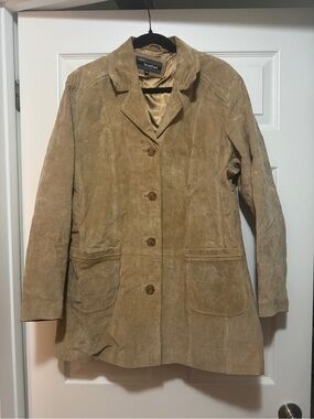 Womens Leather Suede Button Jacket - Tan